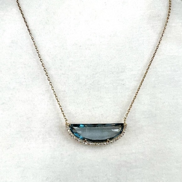 HENRI Bendel Blue Crystal Half Round Pendant Gold Tone Adjustable 9" Necklace - Picture 2 of 4